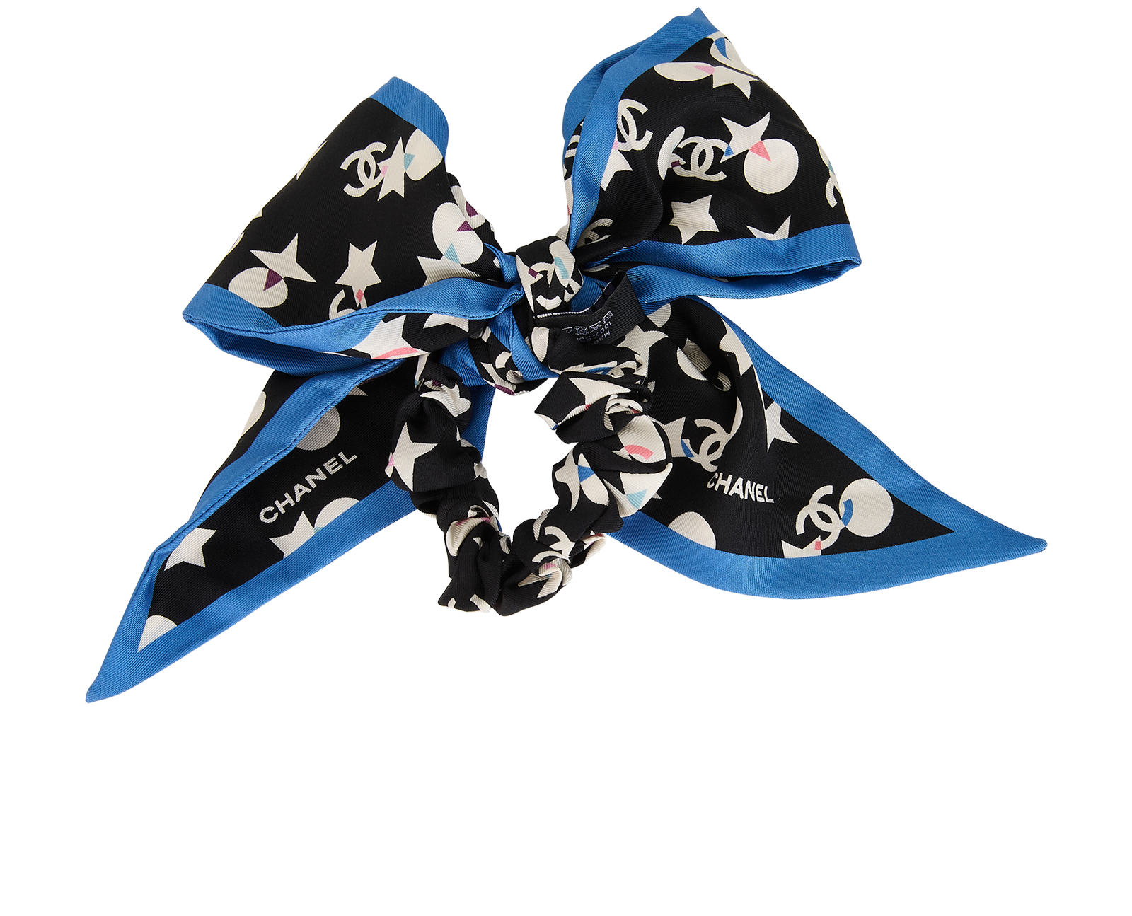 Chanel CC Star Print Hair Scrunchie, &pound;220, Accessories, Black/Blue, Silk, Back view
